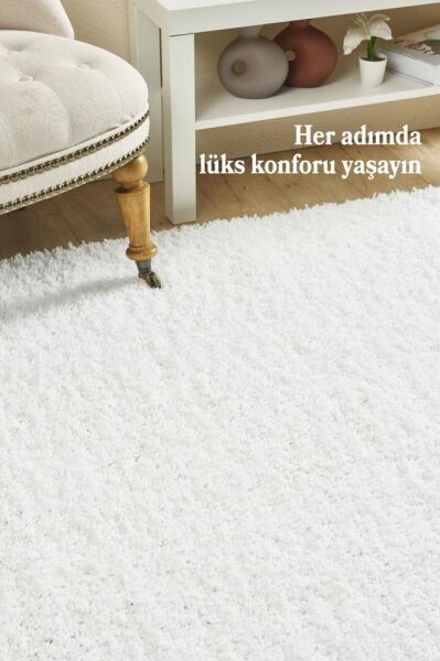 Tek Renk Desensiz Beyaz Yumuşak Post Peluş Shaggy Halı Salon Oturma Odası Yolluk Mutfak Halısı