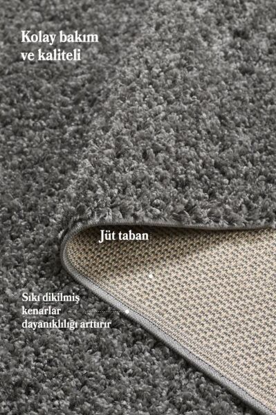 Tek Renk Desensiz Gri Yumuşak Post Peluş Shaggy Halı Salon Oturma Odası Yolluk Mutfak Halısı