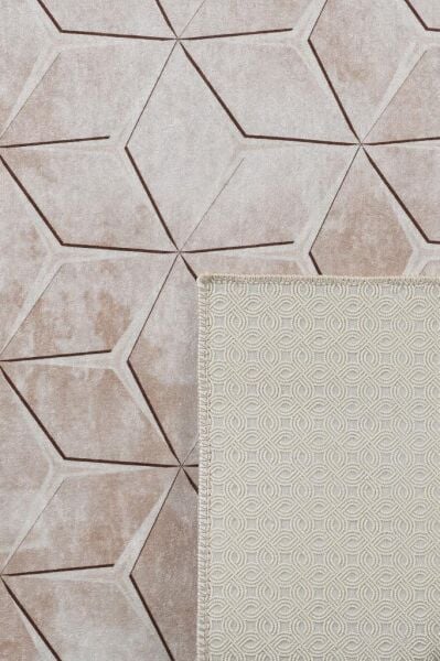 Dijital Baskı Yıkanabilir Kaymaz Taban Çizgili Bej Kahverengi Salon Halısı Mutfak Halısı Yolluk