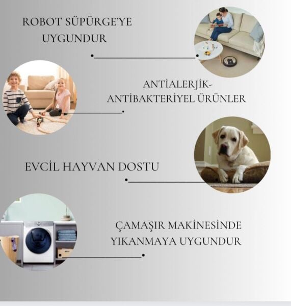 Dijital Baskı Yıkanabilir Kaymaz Taban Bordürlü Gri Salon Halısı Mutfak Halısı Yolluk