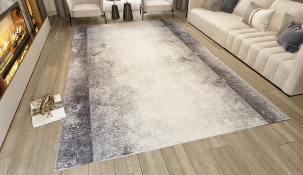 Dijital Baskı Yıkanabilir Kaymaz Taban Bordürlü Gri Salon Halısı Mutfak Halısı Yolluk