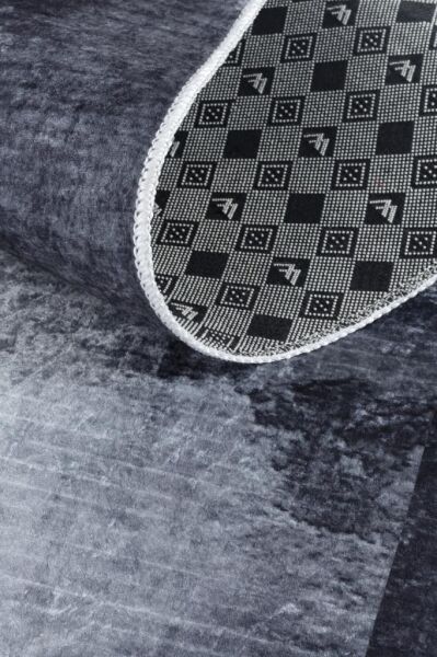 Dijital Baskı Yıkanabilir Kaymaz Taban Bordürlü Gri Salon Halısı Mutfak Halısı Yolluk