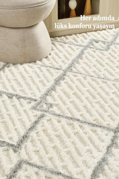 İskandinav Halı Krem Gri Halı Yumuşak Bukleli  Jut Halı Salon Koridor Oturma Odası Mutfak Halısı
