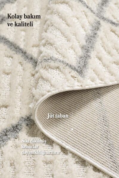 İskandinav Halı Krem Gri Halı Yumuşak Bukleli  Jut Halı Salon Koridor Oturma Odası Mutfak Halısı