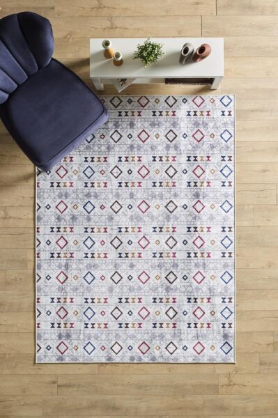 Dijital Baskı Yıkanabilir Kaymaz Taban Kilim Desenli Gri Salon Halısı Mutfak Halısı Yolluk