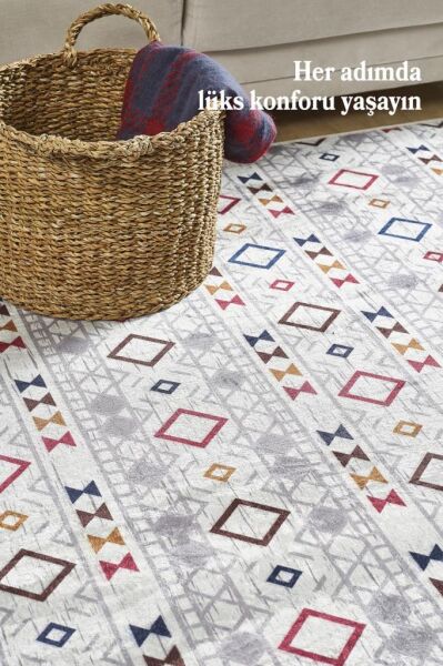 Dijital Baskı Yıkanabilir Kaymaz Taban Kilim Desenli Gri Salon Halısı Mutfak Halısı Yolluk