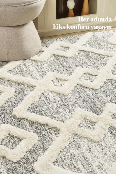 İskandinav Halı Gri Krem Halı Yumuşak Bukleli Bohem Jut Halı Salon Koridor Oturma Odası Mutfak Halısı