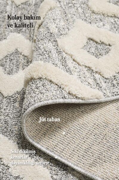 İskandinav Halı Gri Krem Halı Yumuşak Bukleli Bohem Jut Halı Salon Koridor Oturma Odası Mutfak Halısı