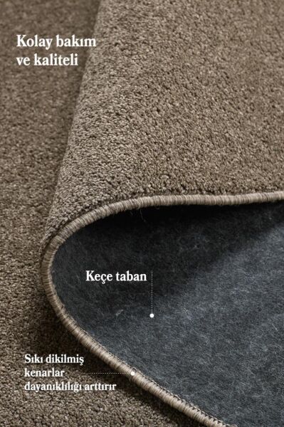 Düz Renk Moka Kısa Tüylü Dikdörtgen Kaymaz Taban Halı Yolluk Salon Koridor Mutfak Halısı