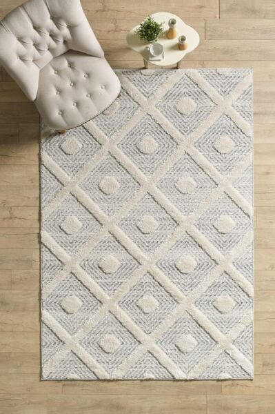 İskandinav Halı Gri Krem Halı Yumuşak Bukleli Bohem Jut Halı Salon Koridor Oturma Odası Mutfak Halısı