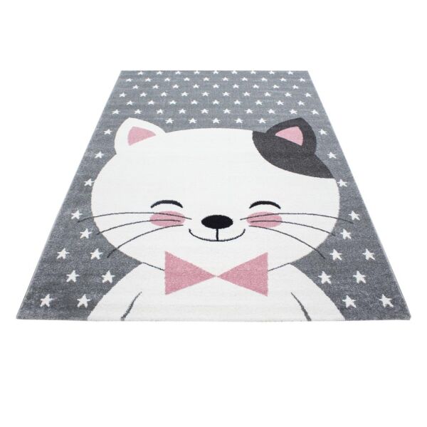 Sevimli Kedi Desen Halı Pembe Beyaz Gri Halı Yumuşak Dikdörtgen Jüt Halı Çocuk Odası Oyun Halısı
