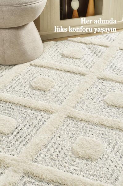 İskandinav Halı Gri Krem Halı Yumuşak Bukleli Bohem Jut Halı Salon Koridor Oturma Odası Mutfak Halısı