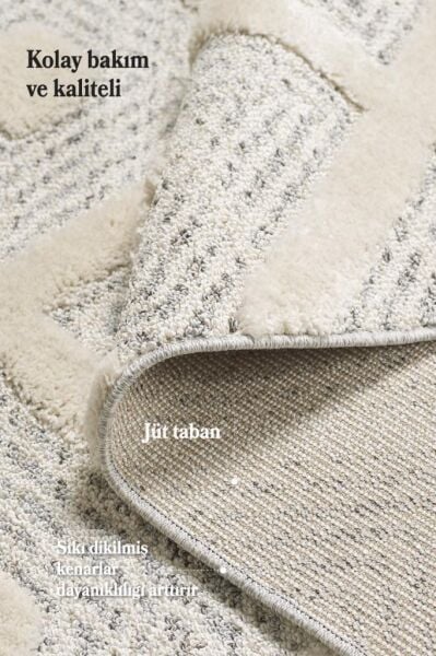 İskandinav Halı Gri Krem Halı Yumuşak Bukleli Bohem Jut Halı Salon Koridor Oturma Odası Mutfak Halısı