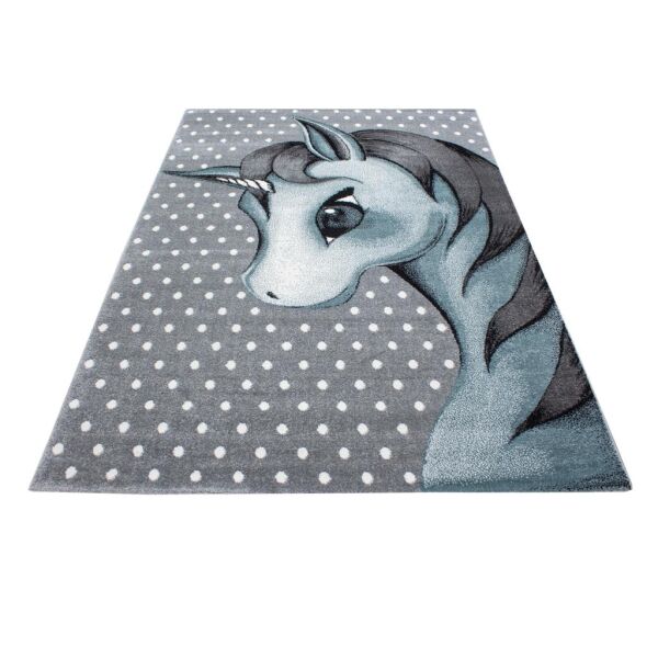 Sevimli Unicorn Tasarım Halı Mavi Gri Halı Yumuşak Dikdörtgen Jüt Halı Çocuk Odası Oyun Halısı
