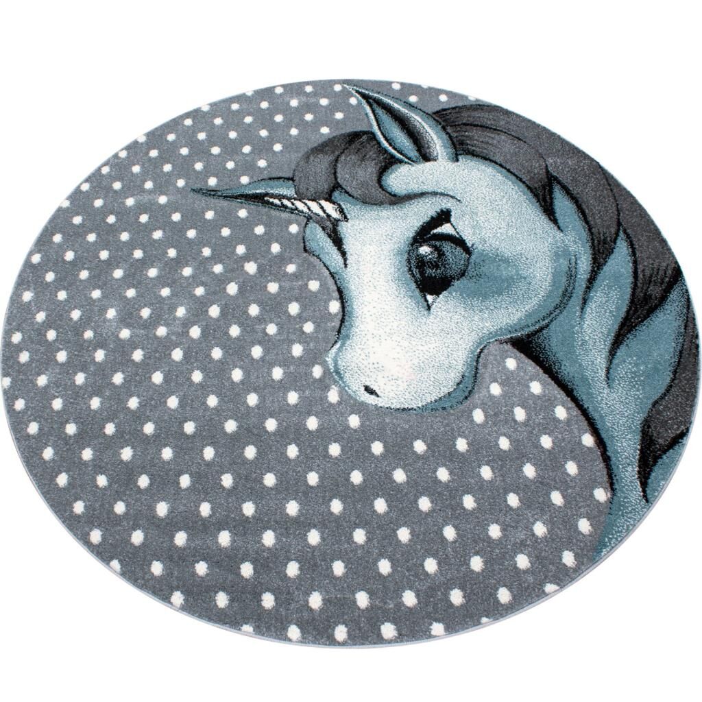 Sevimli Unicorn Tasarım Halı Mavi Gri Halı Yumuşak Yuvarlak Jüt Halı Çocuk Odası Oyun Halısı