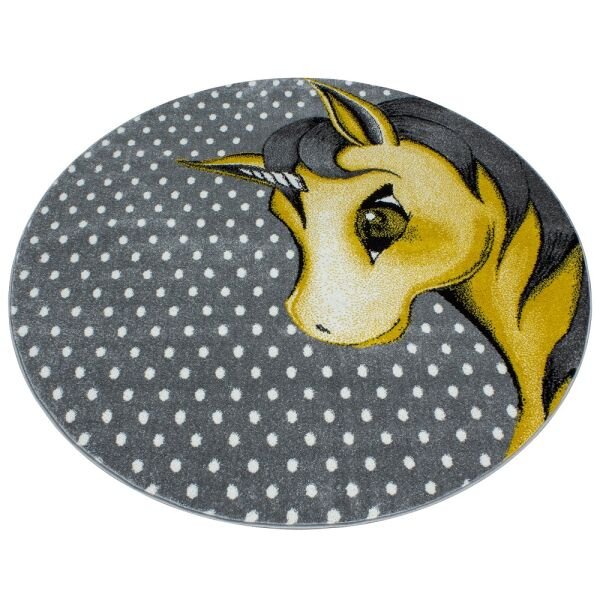 Sevimli Unicorn Tasarım Halı Sarı Gri Halı Yumuşak Yuvarlak Jüt Halı Çocuk Odası Oyun Halısı