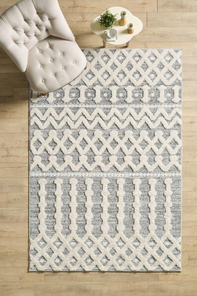 İskandinav Halı Krem Gri Halı Yumuşak Bukleli Jut Halı Salon Koridor Oturma Odası Mutfak Halısı