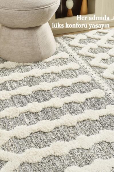 İskandinav Halı Krem Gri Halı Yumuşak Bukleli Jut Halı Salon Koridor Oturma Odası Mutfak Halısı