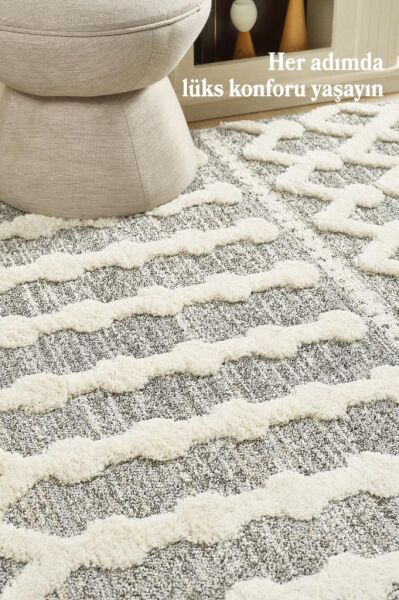 İskandinav Halı Krem Gri Halı Yumuşak Bukleli Jut Halı Salon Koridor Oturma Odası Mutfak Halısı