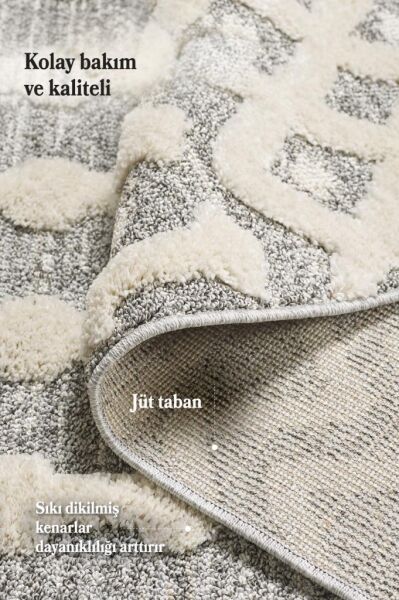 İskandinav Halı Krem Gri Halı Yumuşak Bukleli Jut Halı Salon Koridor Oturma Odası Mutfak Halısı