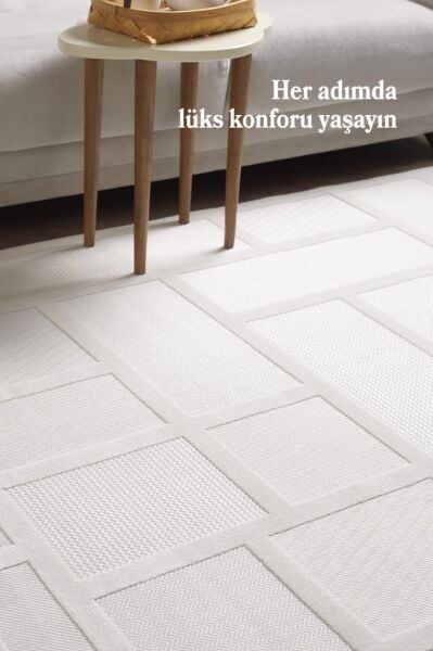Sisal Krem Oturma Odası Halısı Kolay Temizlenebilir Yumuşak Dokulu ve Kaymaz Taban Şık Salon Halısı