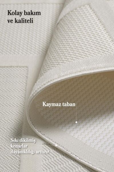 Sisal Krem Oturma Odası Halısı Kolay Temizlenebilir Yumuşak Dokulu ve Kaymaz Taban Şık Salon Halısı