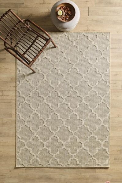 İskandinav Tasarım Motifli Bej Halı Salon Halısı, Mutfak Halısı, Yolluk, Paspas,Dış Mekan Halısı