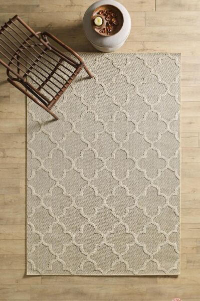 İskandinav Tasarım Motifli Bej Halı Salon Halısı, Mutfak Halısı, Yolluk, Paspas,Dış Mekan Halısı