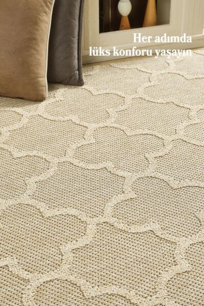 İskandinav Tasarım Motifli Bej Halı Salon Halısı, Mutfak Halısı, Yolluk, Paspas,Dış Mekan Halısı