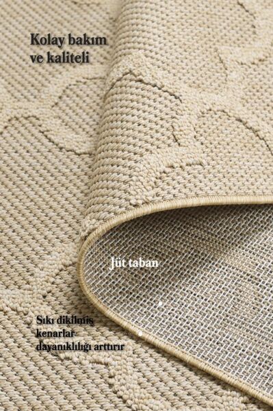 İskandinav Tasarım Motifli Bej Halı Salon Halısı, Mutfak Halısı, Yolluk, Paspas,Dış Mekan Halısı