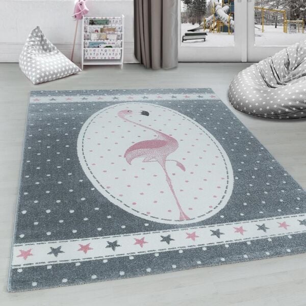 Sevimli Flamingo Desen Halı Pembe Gri Halı Yumuşak Dikdörtgen Jüt Halı Çocuk Odası Oyun Halısı