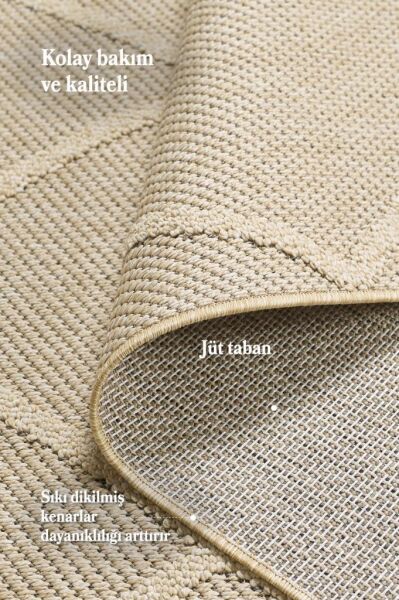 İskandinav Tasarım Baklava Desenli Bej Halı Salon Halısı Mutfak Halısı Yolluk Paspas Dış Mekan Halı