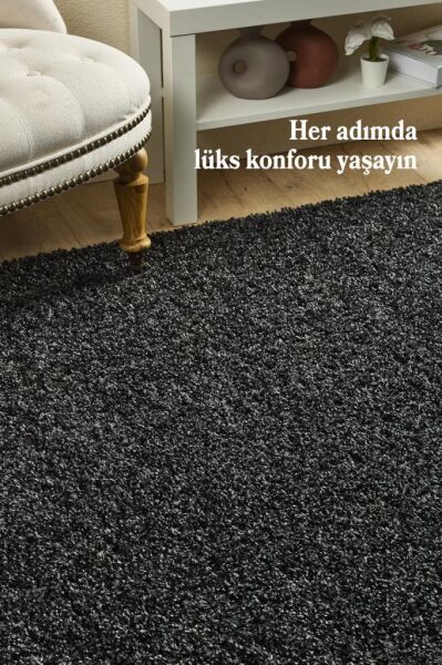 Tek Renk Desensiz Antrasit Yumuşak Post Peluş Shaggy Halı Salon Oturma Odası Yolluk Mutfak Halısı