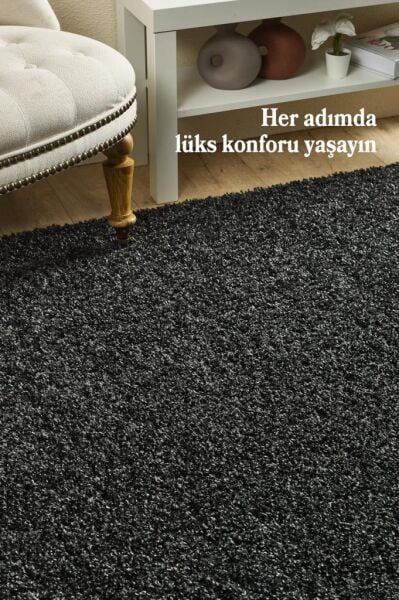 Tek Renk Desensiz Antrasit Yumuşak Post Peluş Shaggy Halı Salon Oturma Odası Yolluk Mutfak Halısı