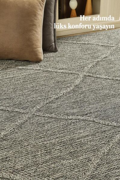 İskandinav Tasarım Baklava Desenli Gri Halı Salon Halı, Mutfak Halısı Yolluk Paspas Dış Mekan Halı