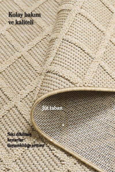 İskandinav Tasarım Karo Desenli Bej Halı Salon Halısı, Mutfak Halısı, Yolluk, Paspas,Dış mekan Halı