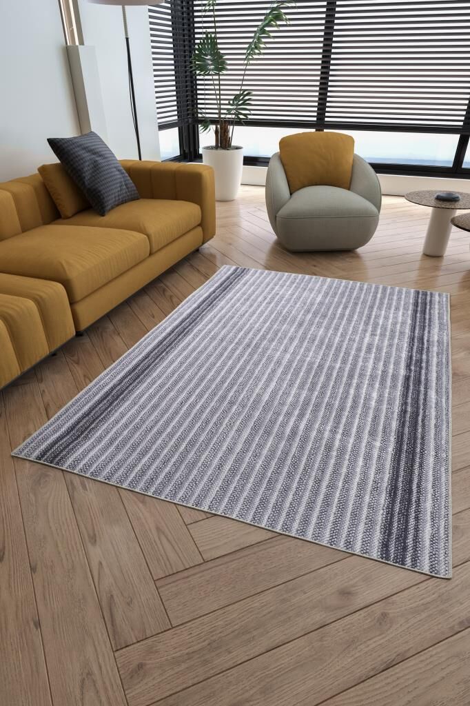 Dijital Baskı Yıkanabilir Kaymaz Taban Bordürlü Gri Salon Halısı Mutfak Halısı Yolluk