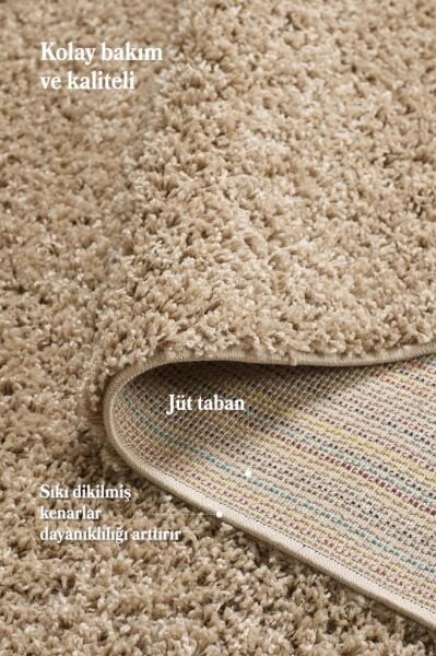 Tek Renk Desensiz Bej Yumuşak Post Peluş Shaggy Halı Salon Oturma Odası Yolluk Mutfak Halısı