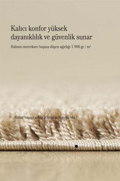 Tek Renk Desensiz Bej Yumuşak Post Peluş Shaggy Halı Salon Oturma Odası Yolluk Mutfak Halısı