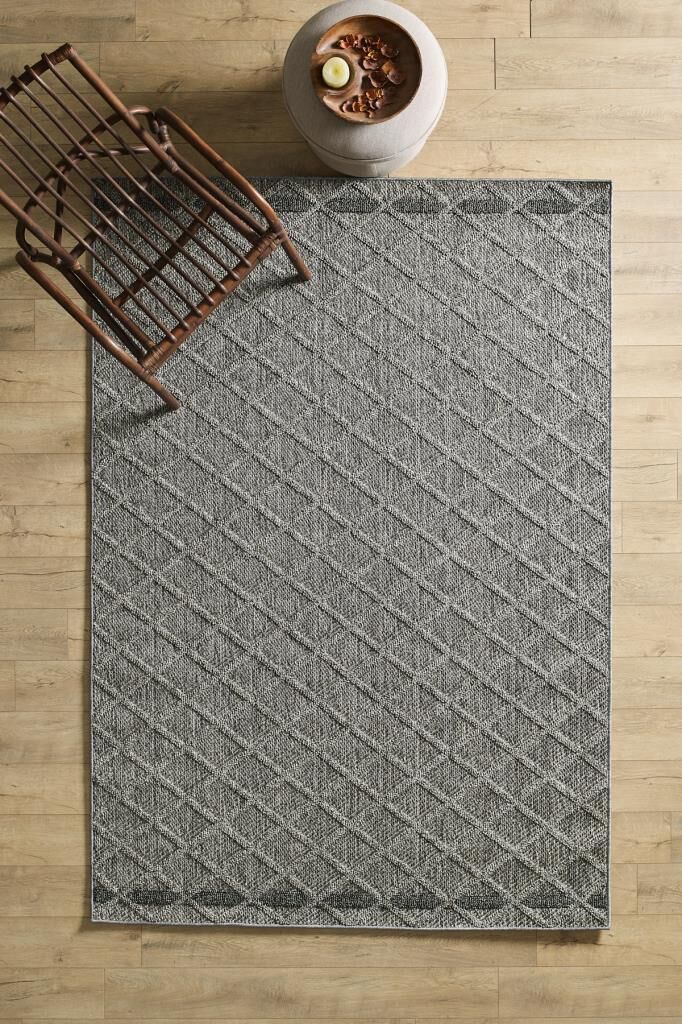 İskandinav Tasarım Karo Desenli Gri Halı Salon Halısı, Mutfak Halısı, Yolluk, Paspas,Dış Mekan Halı