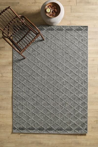 İskandinav Tasarım Karo Desenli Gri Halı Salon Halısı, Mutfak Halısı, Yolluk, Paspas,Dış Mekan Halı