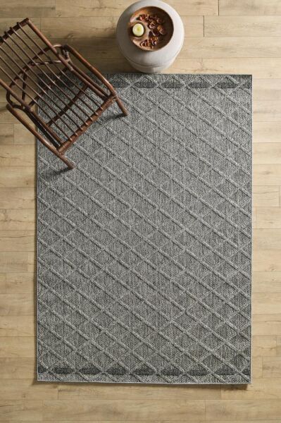 İskandinav Tasarım Karo Desenli Gri Halı Salon Halısı, Mutfak Halısı, Yolluk, Paspas,Dış Mekan Halı