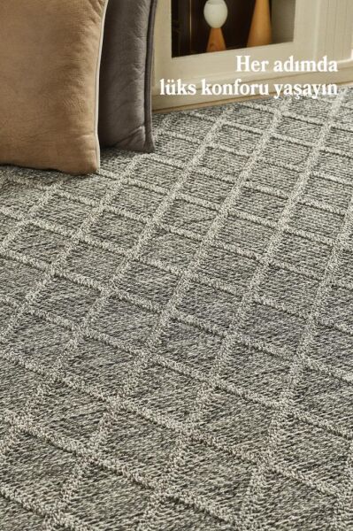 İskandinav Tasarım Karo Desenli Gri Halı Salon Halısı, Mutfak Halısı, Yolluk, Paspas,Dış Mekan Halı