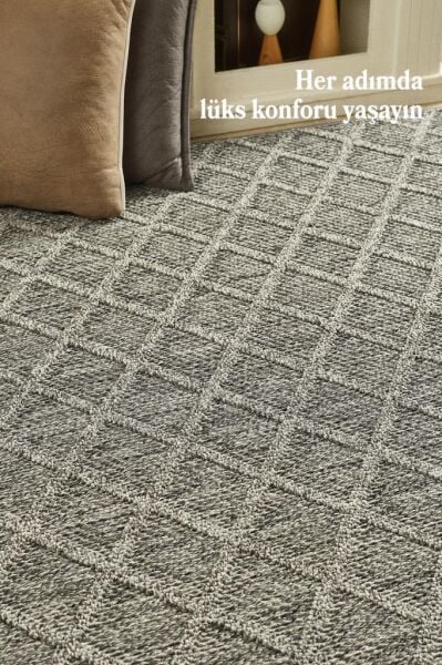 İskandinav Tasarım Karo Desenli Gri Halı Salon Halısı, Mutfak Halısı, Yolluk, Paspas,Dış Mekan Halı