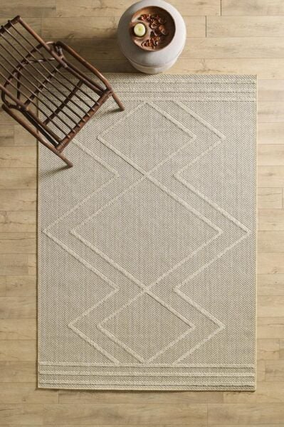 İskandinav Tasarım ZigZag Desenli Bej Halı Salon Halısı Mutfak Halısı Yolluk Paspas Dış Mekan Halı