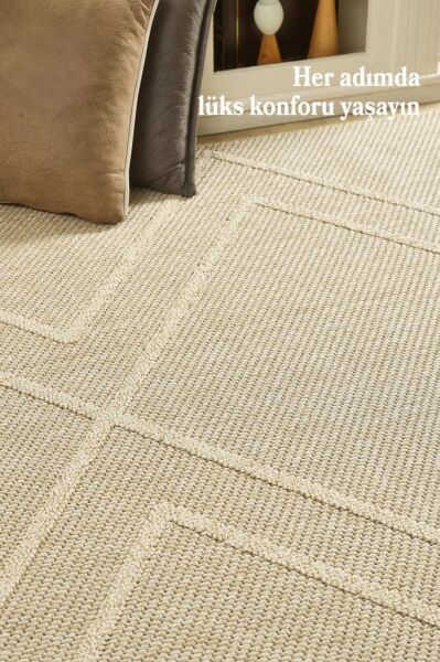 İskandinav Tasarım ZigZag Desenli Bej Halı Salon Halısı Mutfak Halısı Yolluk Paspas Dış Mekan Halı