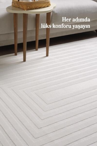 Sisal Krem Oturma Odası Halısı Kolay Temizlenebilir Yumuşak Dokulu ve Kaymaz Taban Şık Salon Halısı