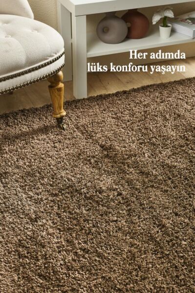 Tek Renk Desensiz Kahverengi Yumuşak Post Peluş Shaggy Halı Salon Oturma Odası Yolluk Mutfak Halısı