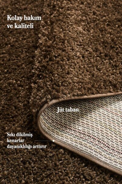 Tek Renk Desensiz Kahverengi Yumuşak Post Peluş Shaggy Halı Salon Oturma Odası Yolluk Mutfak Halısı