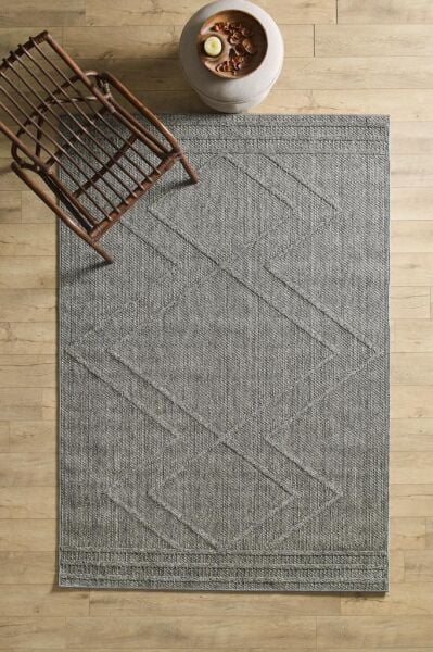 İskandinav Tasarım ZigZag Desenli Gri Halı Salon Halısı Mutfak Halısı Yolluk Paspas Dış Mekan Halı